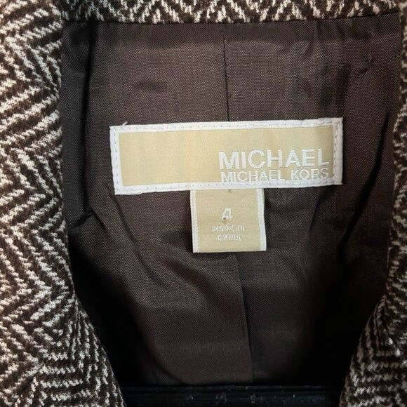 Michael Kors Women Jacket Brown Faux Leather Sleeve Tweed Size 4 - Picture 7 of 12